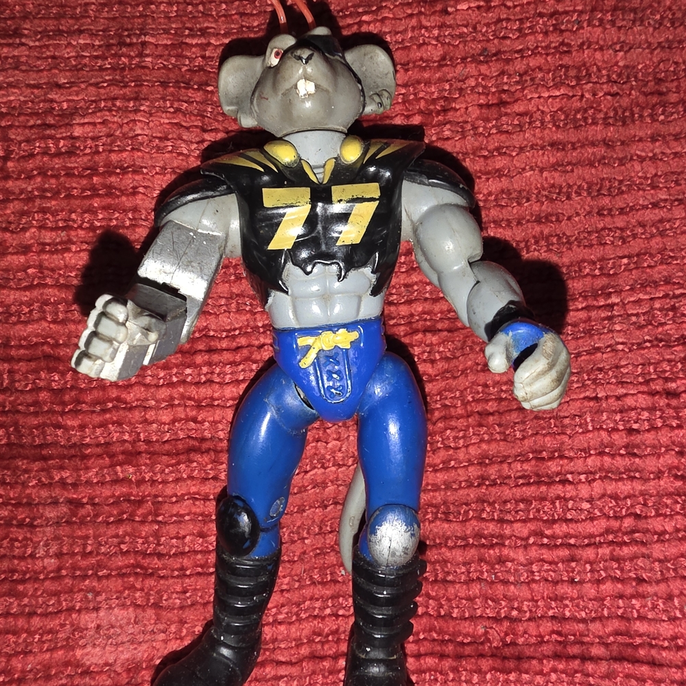 Gray and Blue Action Figure with Number 77